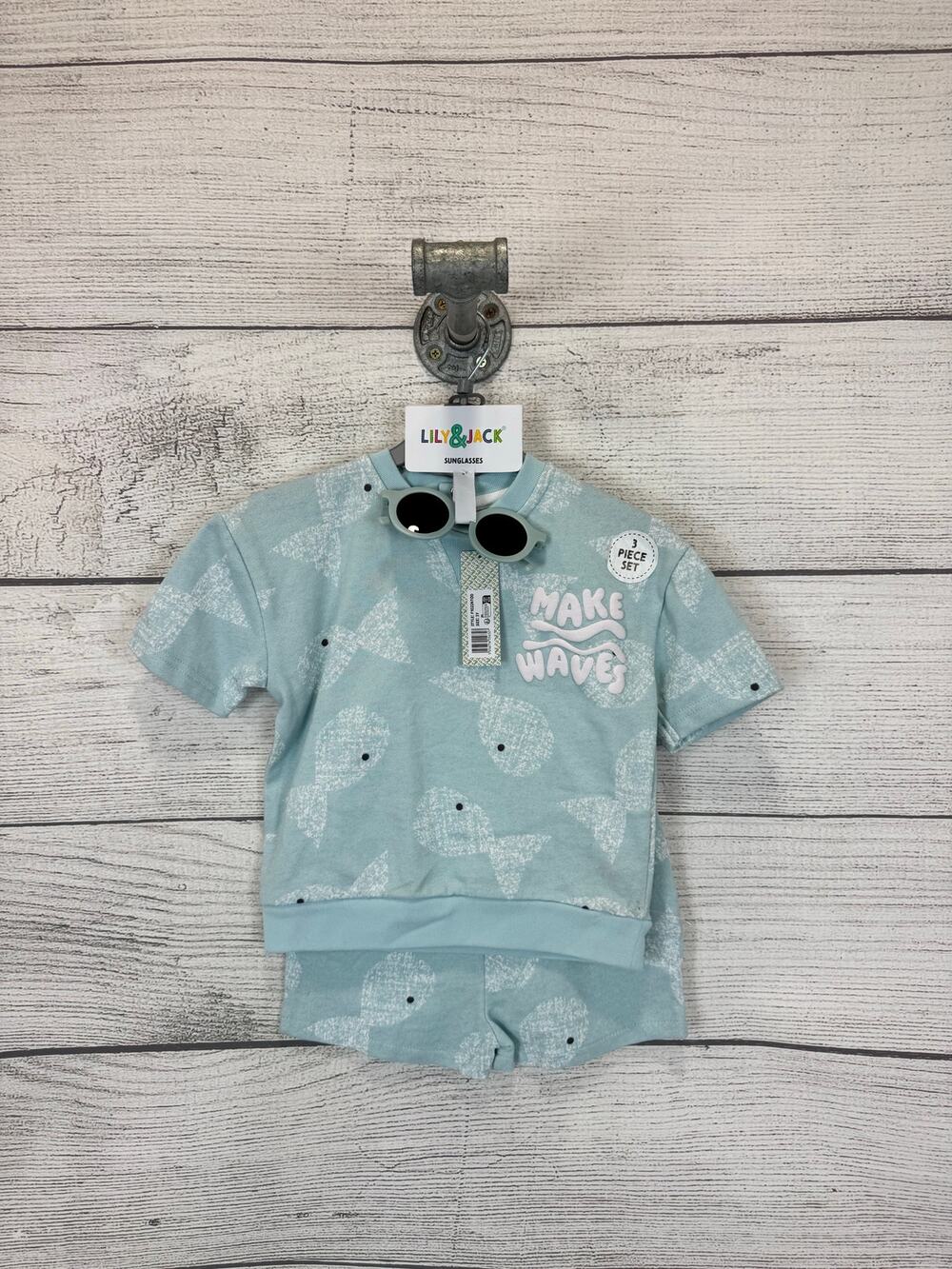 Lily & Jack Boy's Blue & White " Make Waves " Matching Summer Set Size 3Y